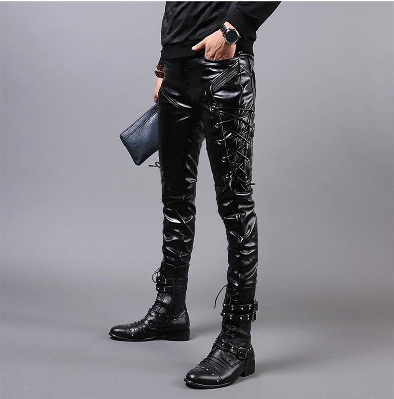 calça de couro masculina rock