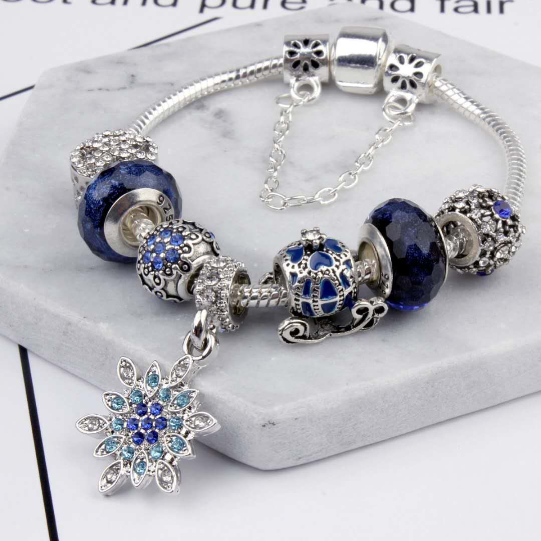 Blue Crystal Snowflake Charm - Pandora Compatible Beads & Charms