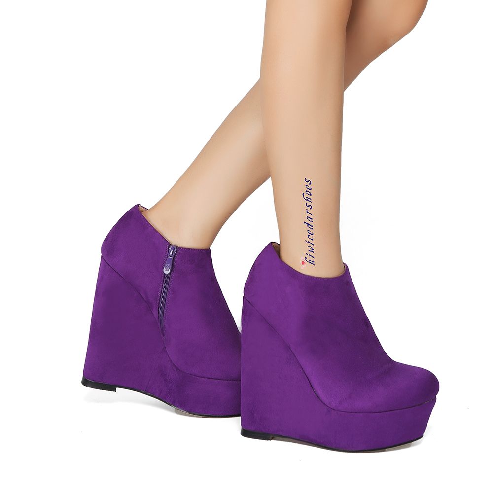 purple wedge boots
