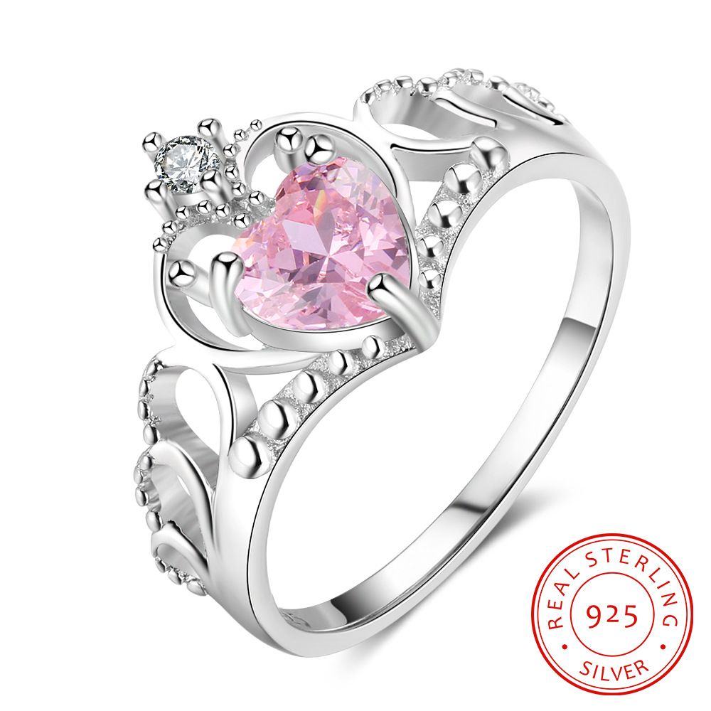 Corona Princesa Plata Anillo de Diamantes de Imitación Amor Corazón para Mujer Chicas Reina Tiara Regalo!
