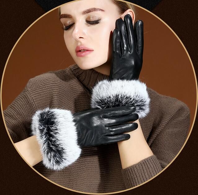 Guantes señoras de moda de lujo para mujer de cuero suave conducción guantes de piel de invierno cálido