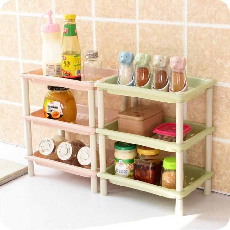 3-Layers Kitchen Storage Rack Shelve Plastic Assembled Sundries Food Shelf  Dish Holder Bathroom Organizer Accessories