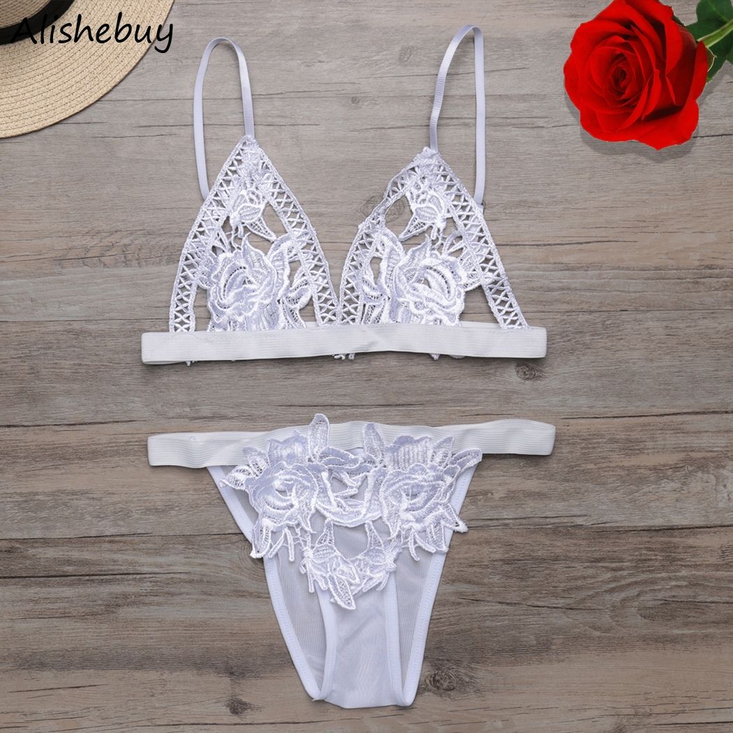 Mujeres Ropa Interior Flor Bordado De Encaje Sujetador Tanga Mujeres Ropa Interior Flor Bordado De Encaje Sujetador Tanga