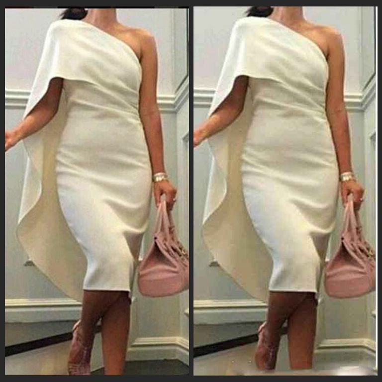 white one shoulder knee length dress