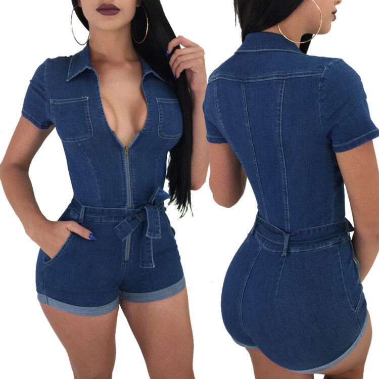 short sleeve jean jumpsuit