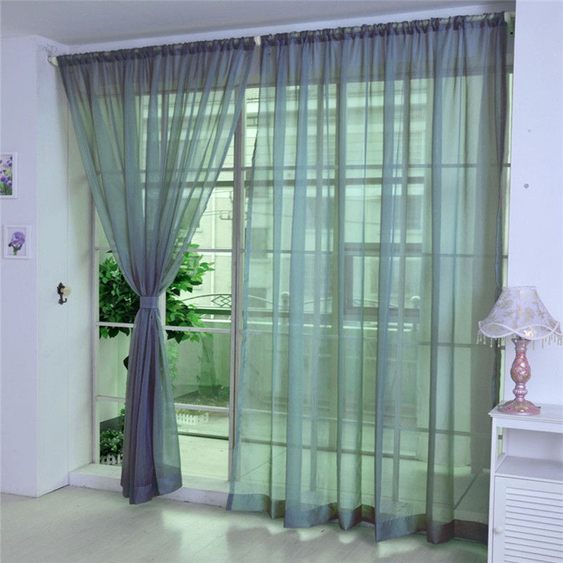 Pure Color Tulle Door Window Curtain Drape Panel Sheer Scarf Valances Washable