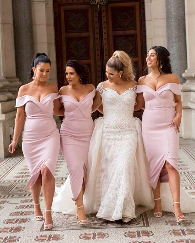 light pink short bridesmaid dress