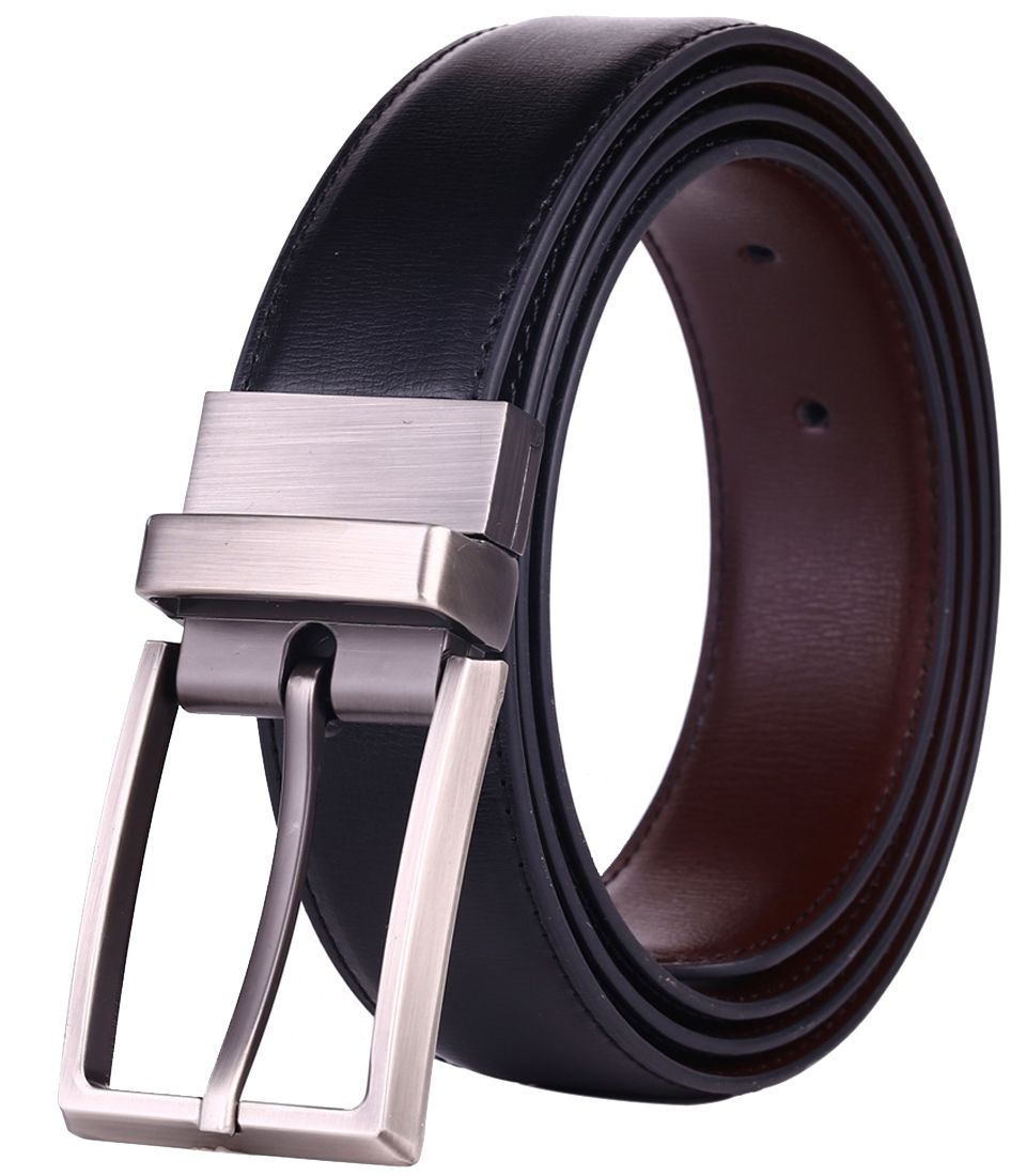 Mens Reversible Dress Leather Belt With Rotate Prong Buckle Two In One ...