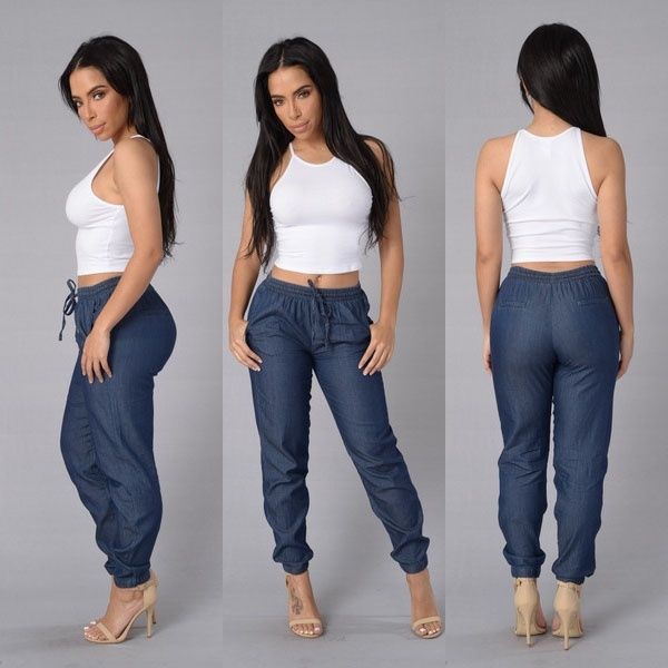 women's denim pants with elastic waist