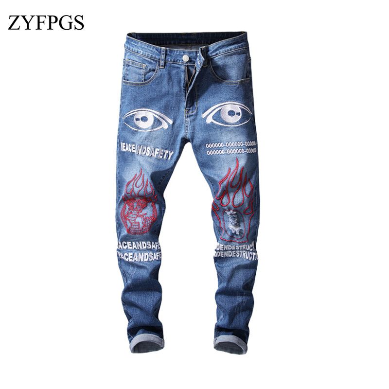 Compra ZYFPGS Hombres Shredd Demin Jeans Bordado Hip Hop Agujero Jean  Hombres Azul Recto Flaco Jean Hombre Slim Fit Pantalones Pequeños Pies 116  Barato | Entrega Rápida Y Calidad | Es.Dhgate