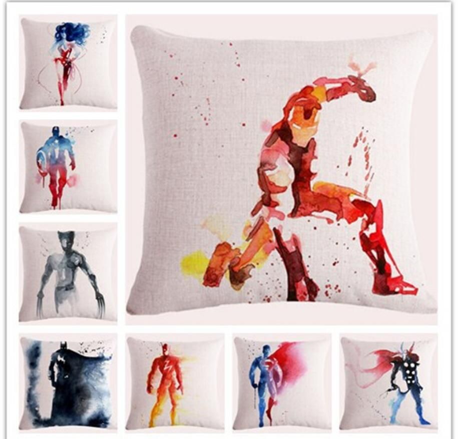 45845cm Watercolor Superhero Decorative Pillow Case Throw Comic