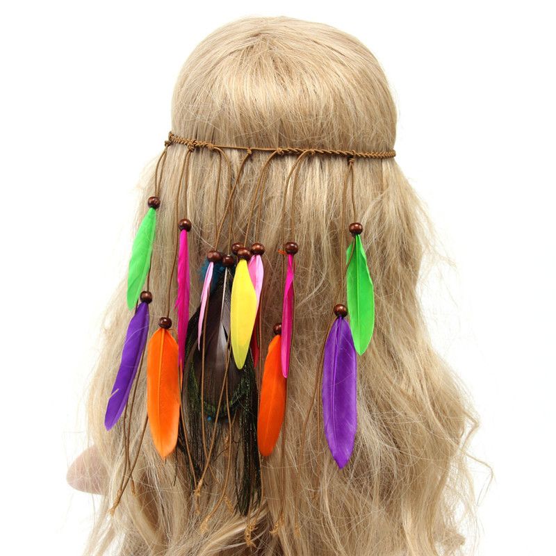 Bohemia Style Women Girls Peacock Feather Headband Hippie Hair