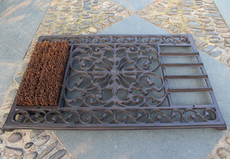 Decorative Wrought Iron Door Mat Scrolled Doormat Rectangular Shoe Brush Garden Yard Patio Courtyard Metal Craft Antique Vintage Ornament Home Design