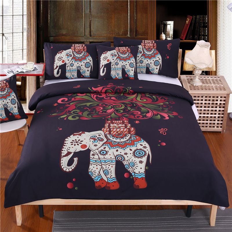Boho Bedding Set Indian Elephant Black Printed Bohemia Duvet Cover