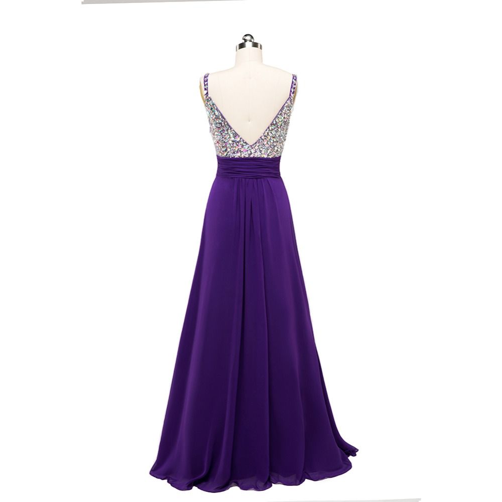Großhandel Spaghetti V Ausschnitt Chiffon Abendkleider Lila 14 Perlen Prom Kleider Bodenlangen Partykleider Elegant Von Sarawedding, 14,14 € Auf