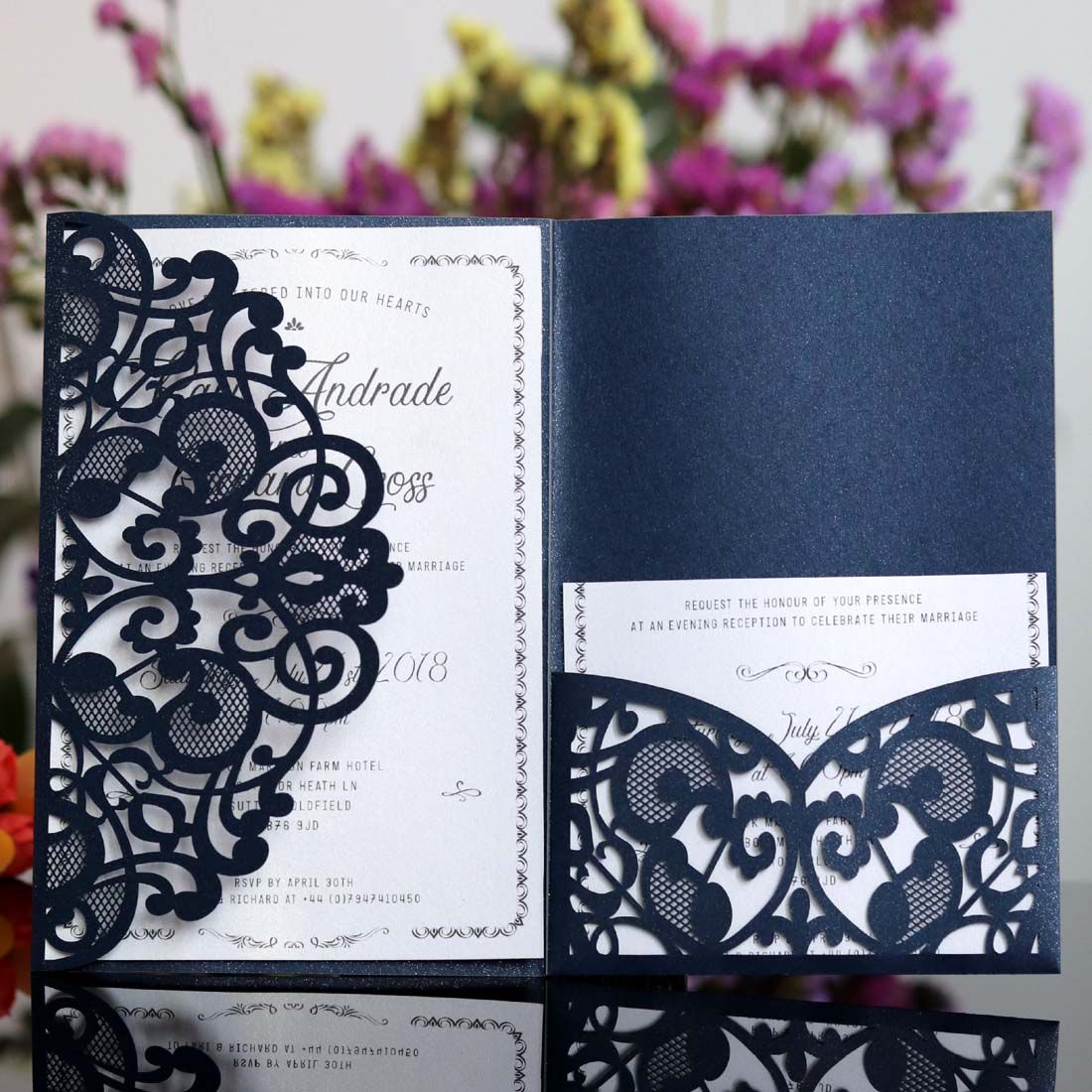 Kits de invitaciones de boda de corte por laser con tarjeta RSVP Lace Diseño de flores Kits de invitaciones de boda de corte por laser con tarjeta RSVP Lace Diseño de flores