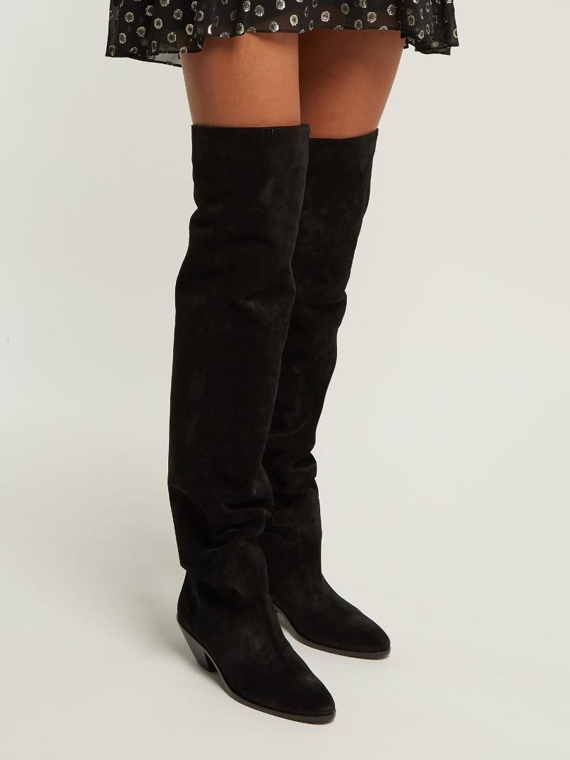 ladies black suede knee high boots