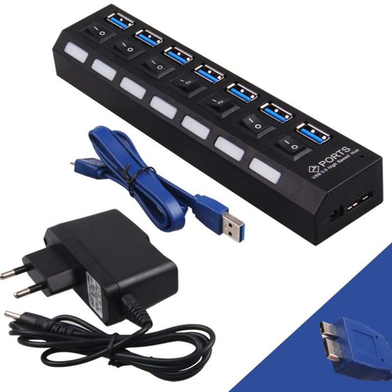 7 Port USB Hub USB3.0 Hub Plug High Speed Splitter Adapter For Laptop PC Macbook