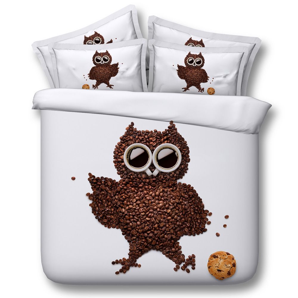 3d Chocolate Owl Bedding Sets Animal Duvet Cover White Bedspreads