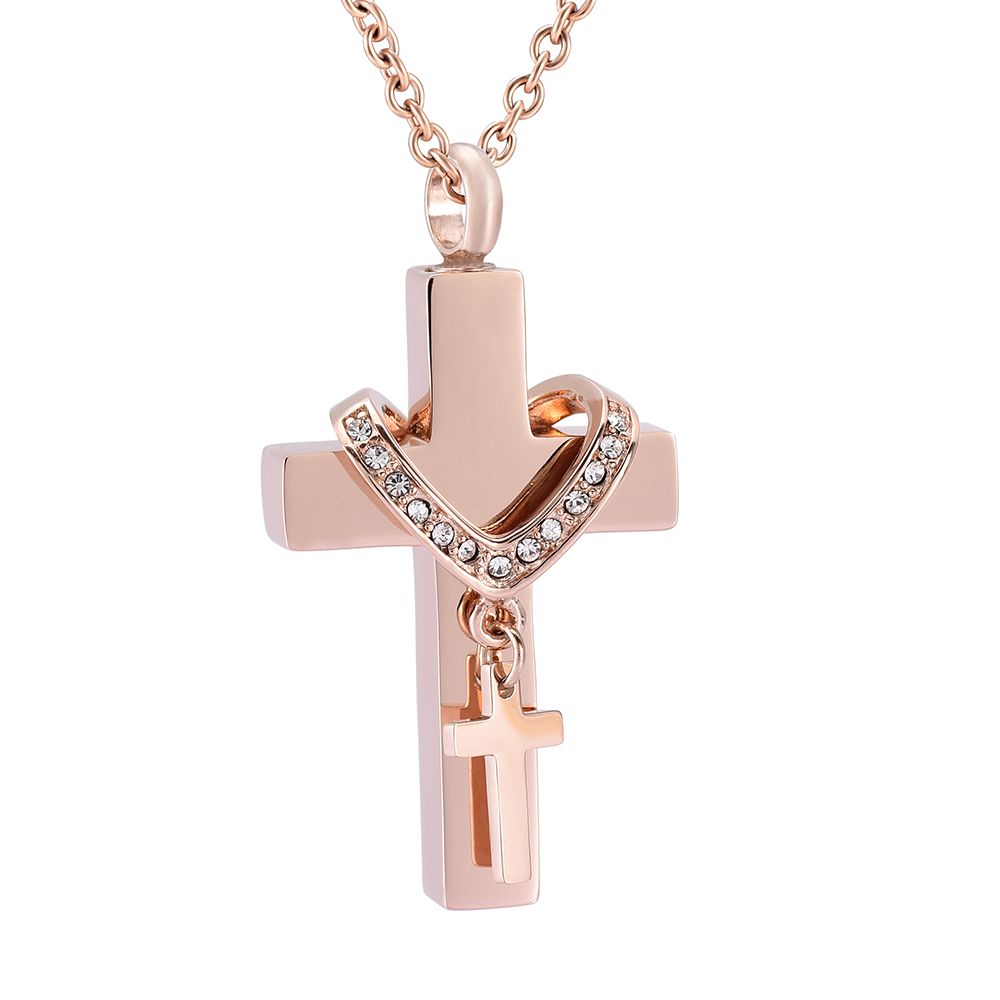 Crystal Double Cross Ashes Keepsake Memorial Jewelry Stainless Steel Ashes Keepsake Cremation Crystal Double Cross Ashes Keepsake Memorial Jewelry Stainless Steel Ashes Keepsake Cremation