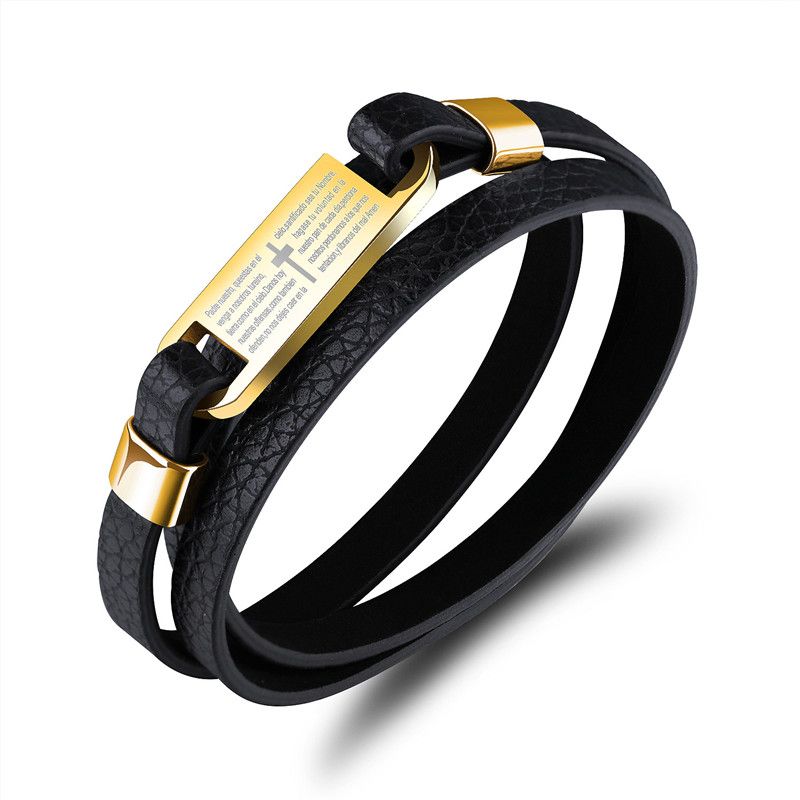 Cuero de moda de la Cruz Biblia pulsera de acero inoxidable pulseras brazaletes masculino punk del regalo de hombres pulso joyería al por mayor