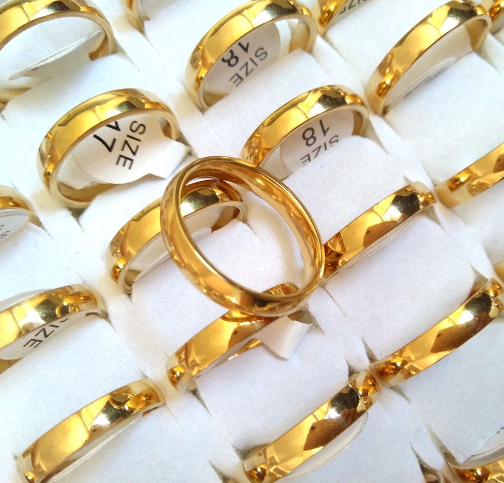 wholesale 50pcs gold stainless steel 6MM engagement wedding Jewelry Rings