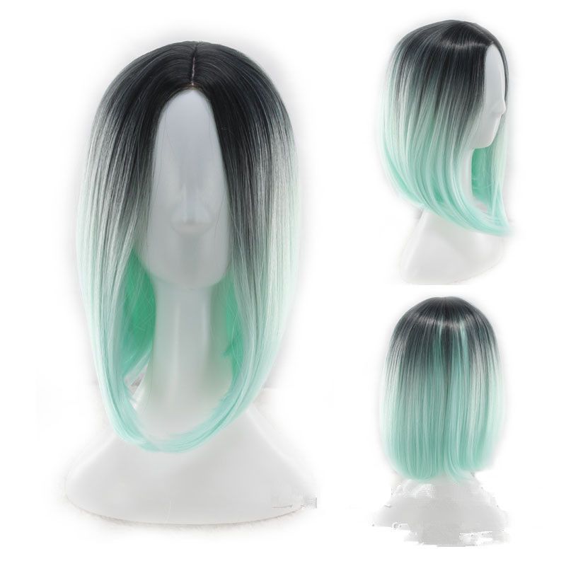 Hot Sale Pink Ombre Hair Straight Bob Wigs Synthetic Hair Short