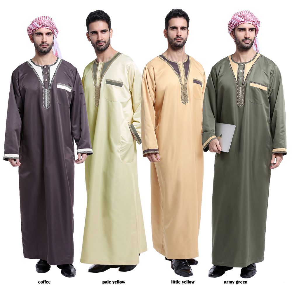 Short Sleeve Men Abaya Robe Thoub Daffah Dishdasha Thobe Kaftan Man Dress Color 
