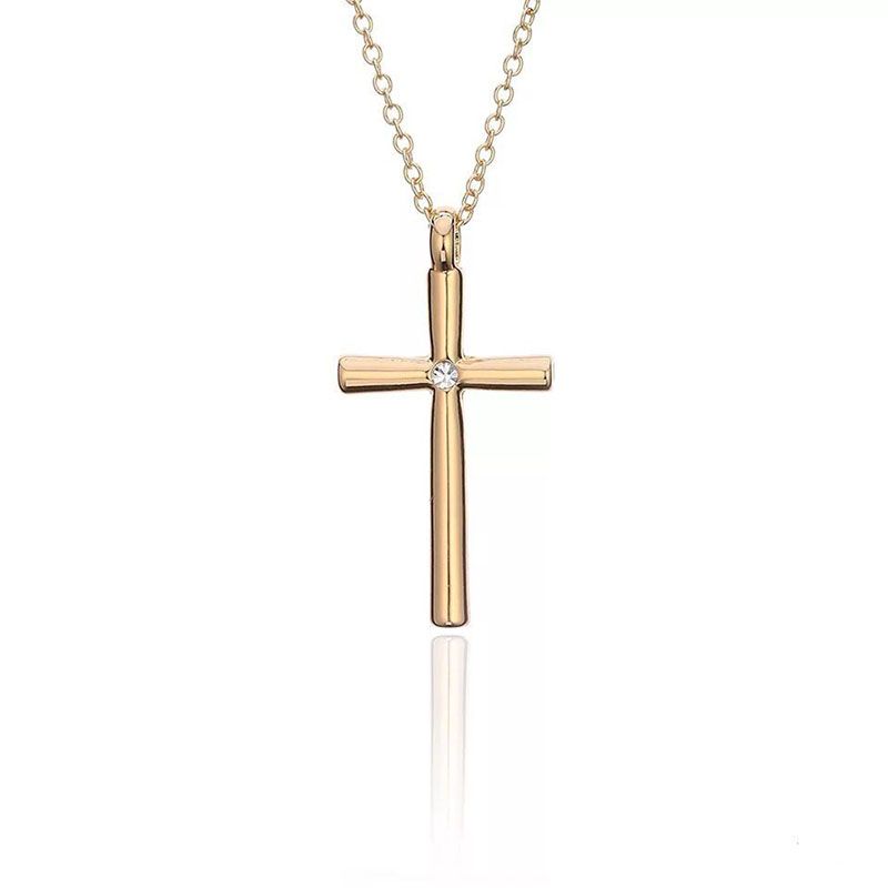 Charm Cross Pendant Black Crystal Zircon 18K White Gold Plated Pendant Necklace