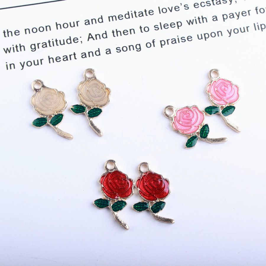 Enamel Rose Flower Rope Charm Bead