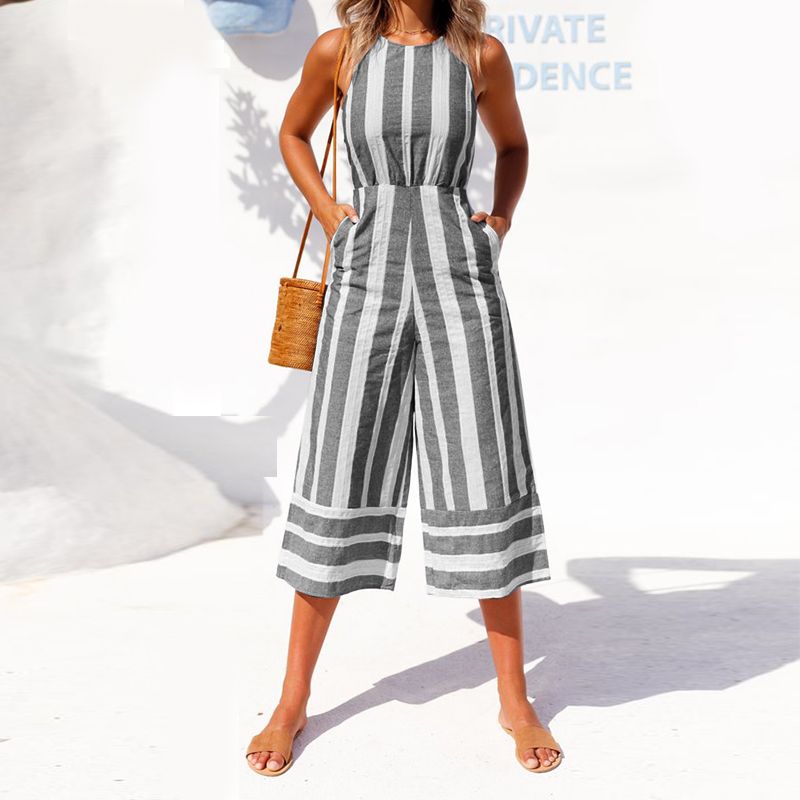 ZANZEA Femmes Combinaisons Jumpsuits Sarouel d/'été débardeur sans manche Loisirs Palazzo Pantalon