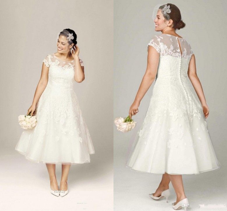 Cap Sleeve Tea Length Wedding Dress ...