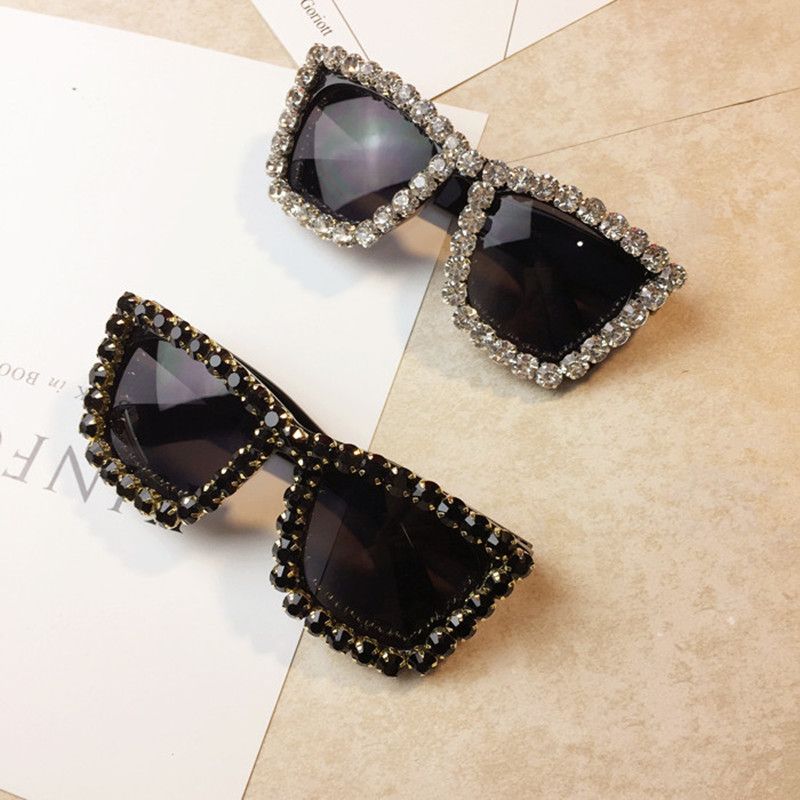 Luxury Crystal Sunglasses Women Square Vintage Sunglasses Bling ...