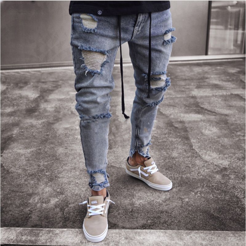Pantaloni Alla Moda Nuovi Jeans Strappati Alla Moda Da Uomo Alla Caviglia  Con Cerniera E Jeans Strappati Alla Moda Da 56,63 € | DHgate Italy