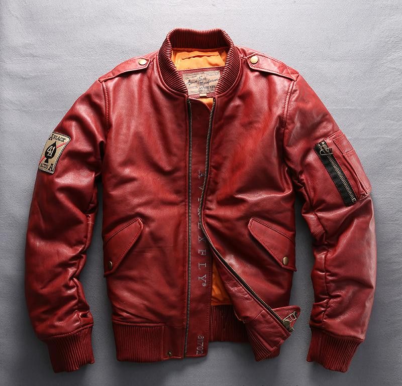 red avirex leather jacket