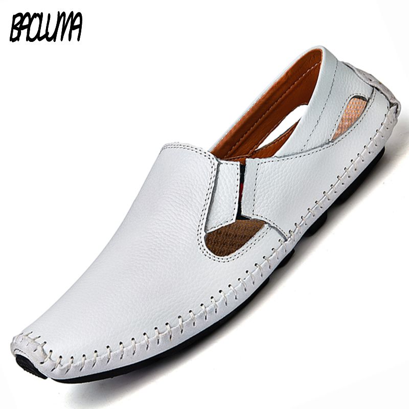 mens white leather sandals