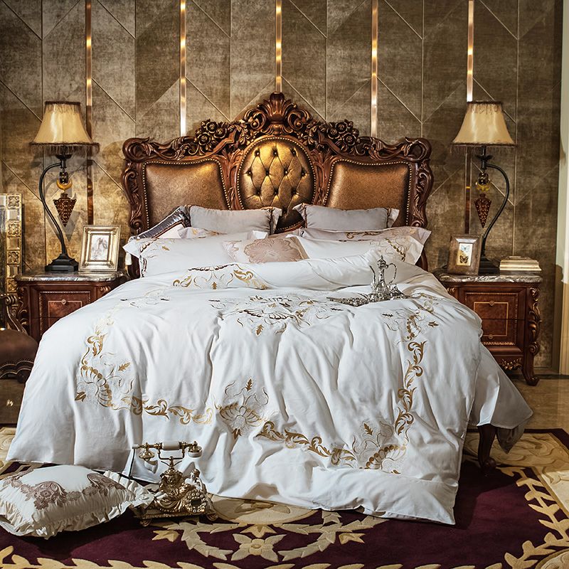 White Luxury Golden Gorgeous Embroidery Egyptian Cotton Bedding