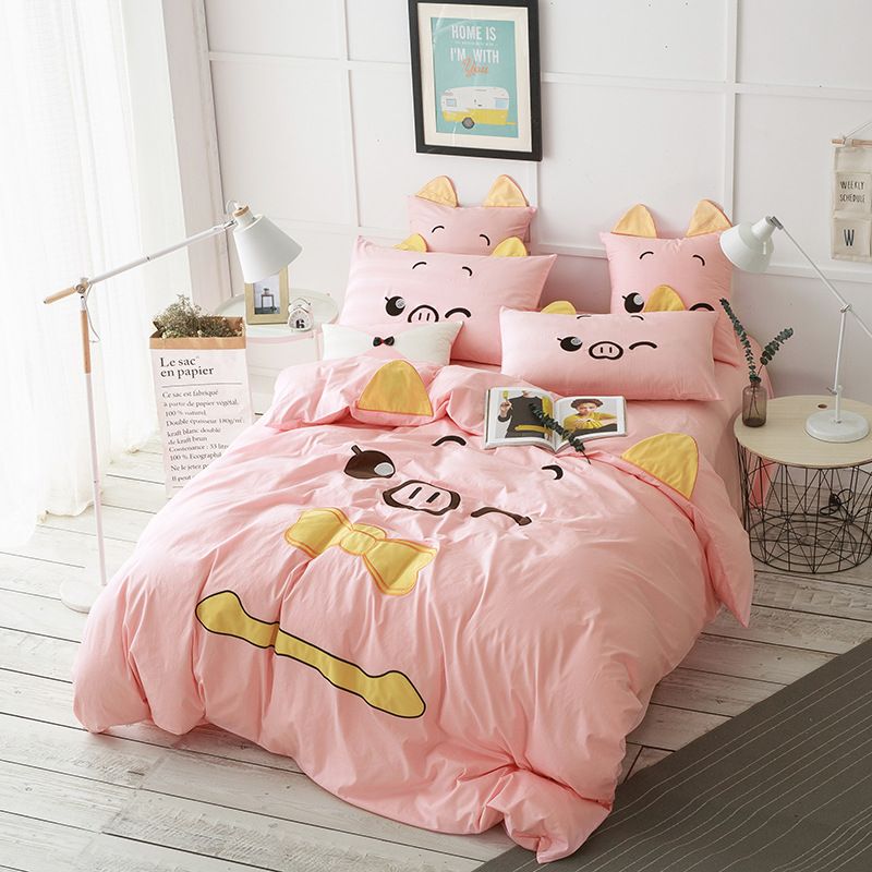 Cute Pig Printed Bedding Sets Comfortable Fashion Washable Cotton