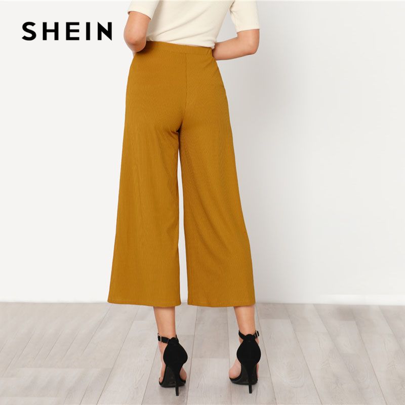 Compra SHEIN Cintura Elástica Solid Culotte Pantalones Sueltos Ginger  Cintura Media Mujeres Pantalones Anchos Llano 2018 Otoño Pantalones  Elegantes De Trabajo Barato | Entrega Rápida Y Calidad | Es.Dhgate