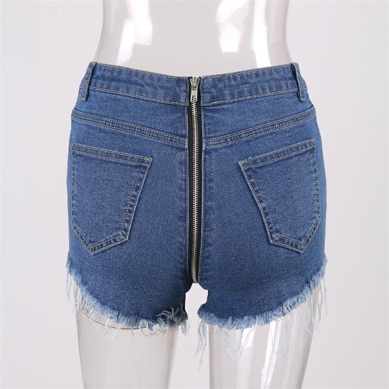 2021 Ripped Denim Shorts Women High Waist Back Zipper Skinny Pencil Short Jeans Pocket Sexy