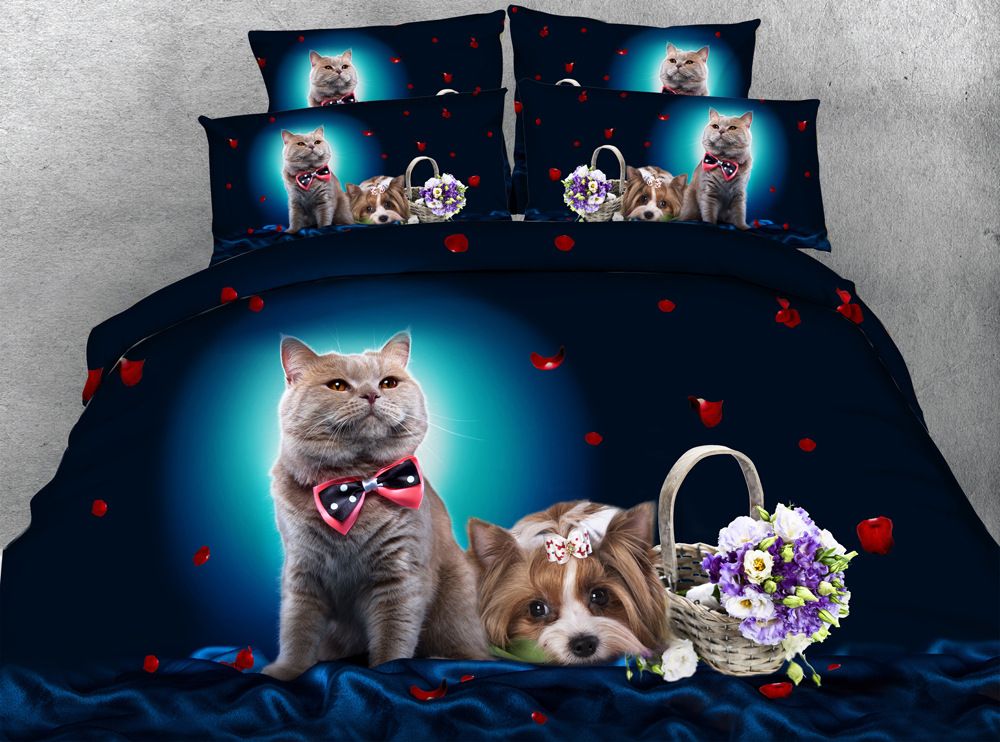 3d Bedding Sets Queen Floral Christmas Duvet Cover Cat Dog Flowers