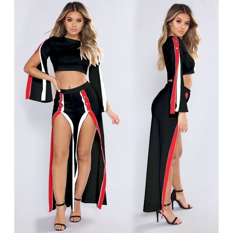 Compra Atractiva Tenedor Abierto De Manga Larga Camiseta De División Ancha  Pantalones De Pierna Dos Piezas Conjunto Mujeres Más Los Pantalones Del  Tamaño Del Club Del Partido Del Otoño Del Resorte Adapte
