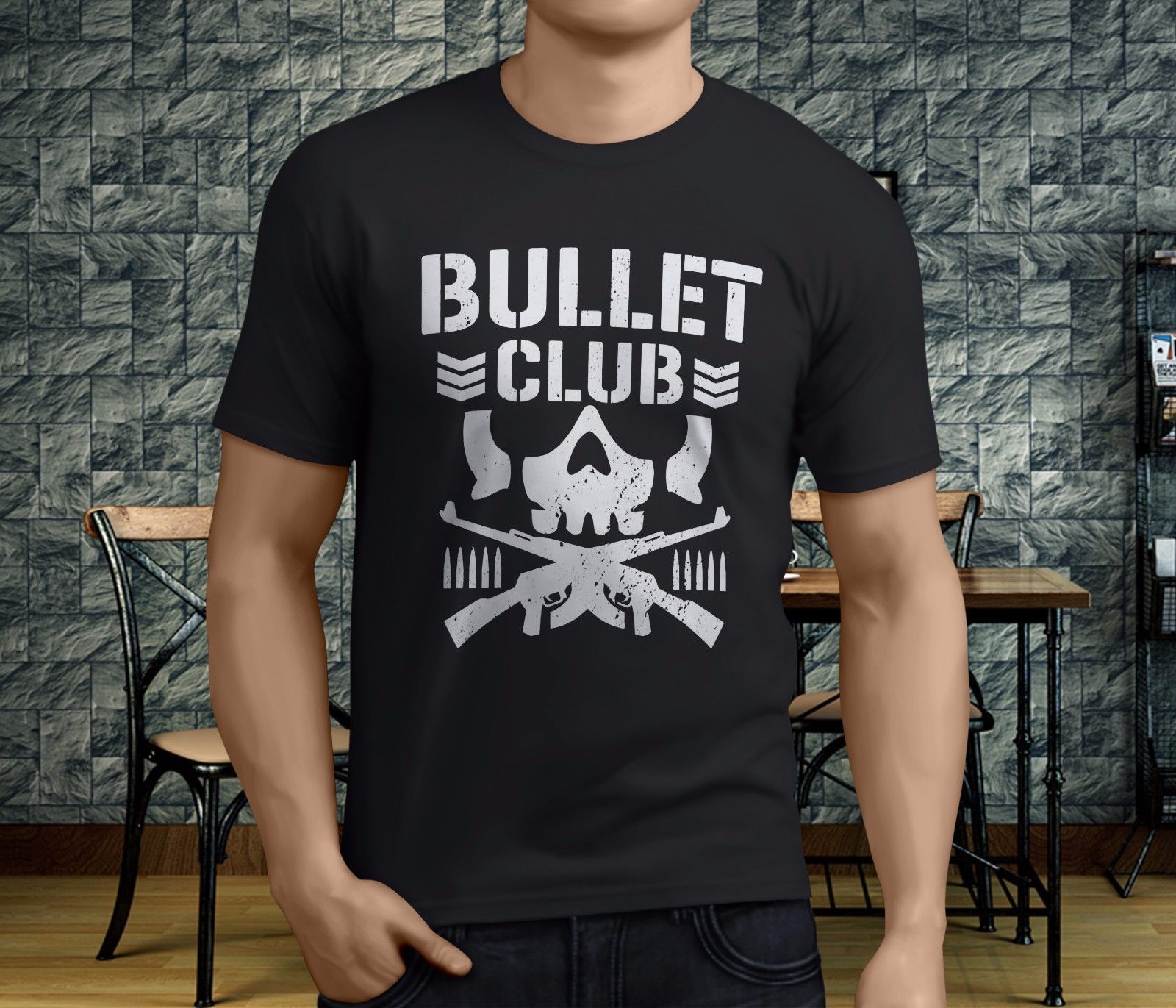 Custom Men/'s Black T-Shirt Tee AJ style Bullet club