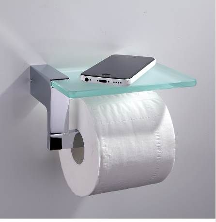 Brass Lavatory Tissue Holder with Mobile Phone Storage Rack and Lid,Chrome Home Built Hiendure Toilet Paper Holder with Shelf 