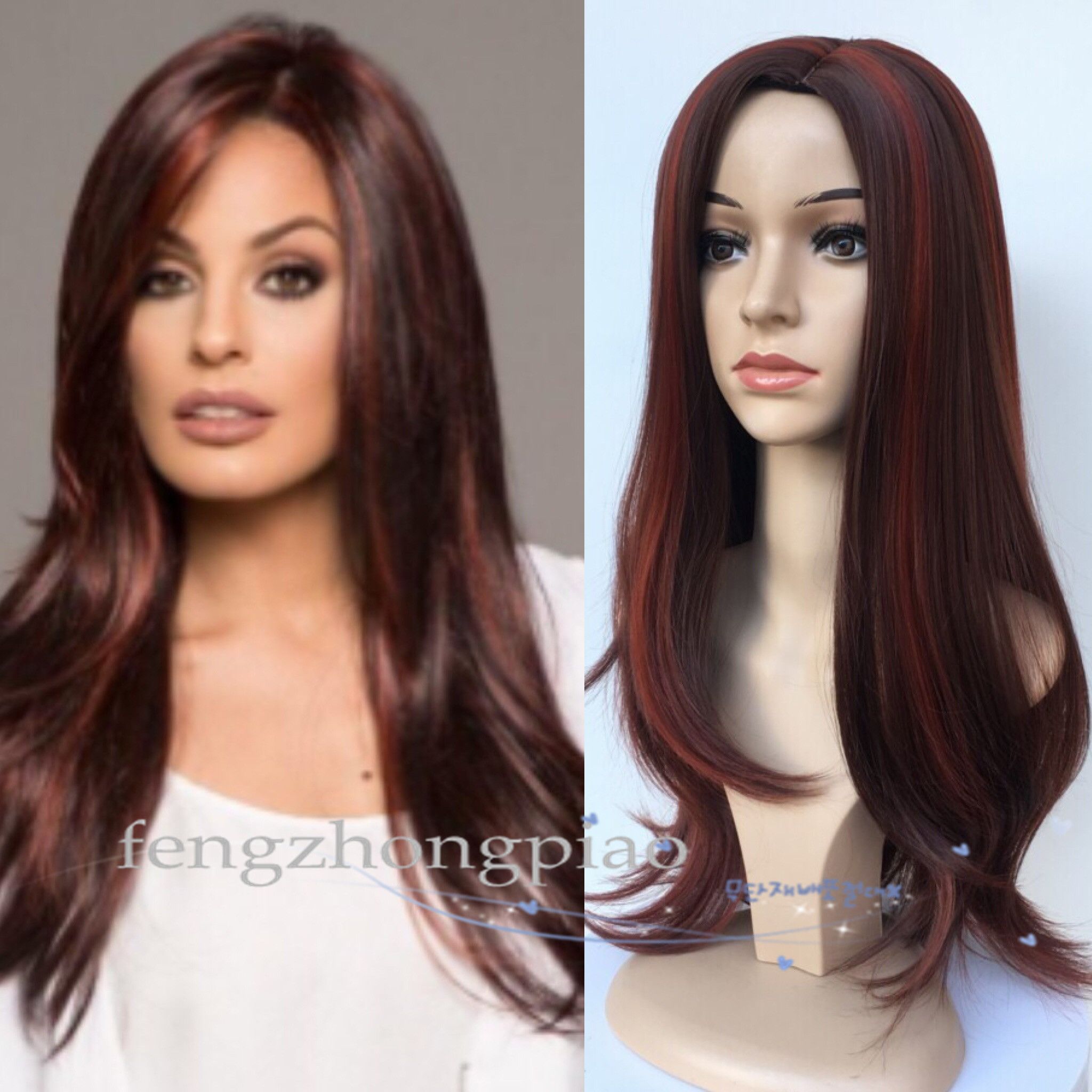 Fzp Fashion Long Straight Red Like Human Hair Wigs For Black Women