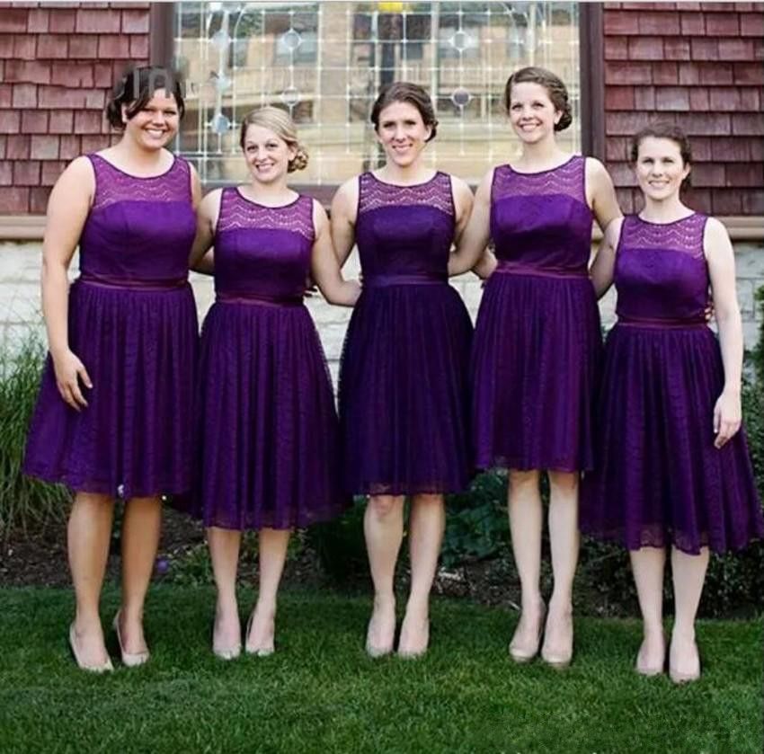 Grape purple vintage lace Short Bridesmaid Dresses 2019 Cheap Knee Length lace up corset plus size Wedding Party Gowns Plus Size Custom made Grape purple vintage lace Short Bridesmaid Dresses 2019 Cheap Knee Length lace up corset plus size Wedding Party Gowns Plus Size Custom made