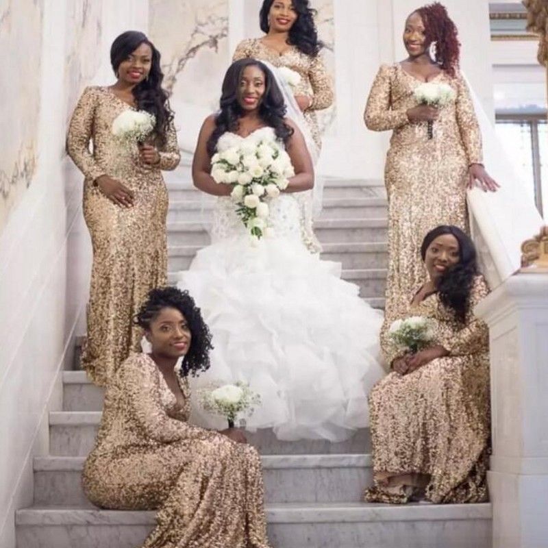 Bridesmaid Dresses African Wear V Neck 