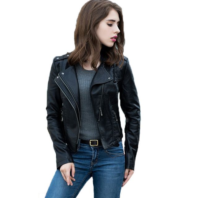 ladies short black leather jacket