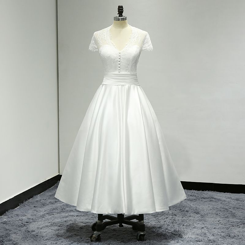 satin tea length wedding dress