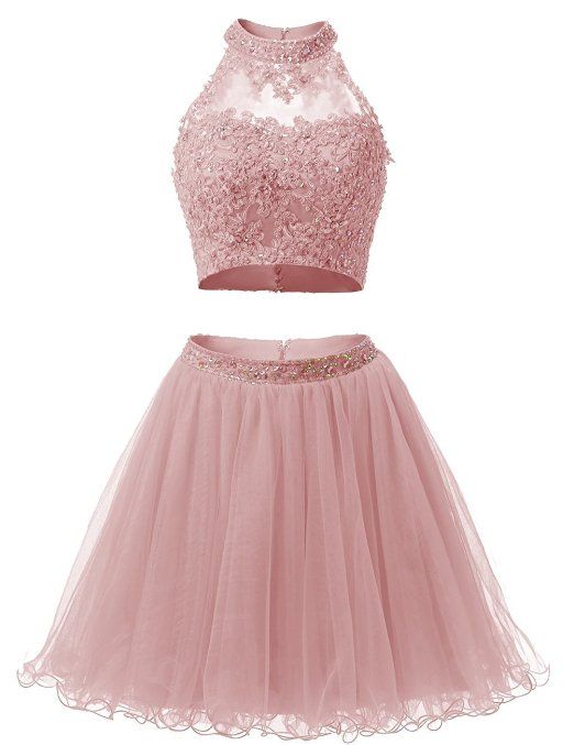 Dos piezas Vestidos de Fiesta Cuello alto Sin mangas Con cuentas Tulle Mini Fiesta Vestidos Vestido Dos piezas Vestidos de Fiesta Cuello alto Sin mangas Con cuentas Tulle Mini Fiesta Vestidos Vestido